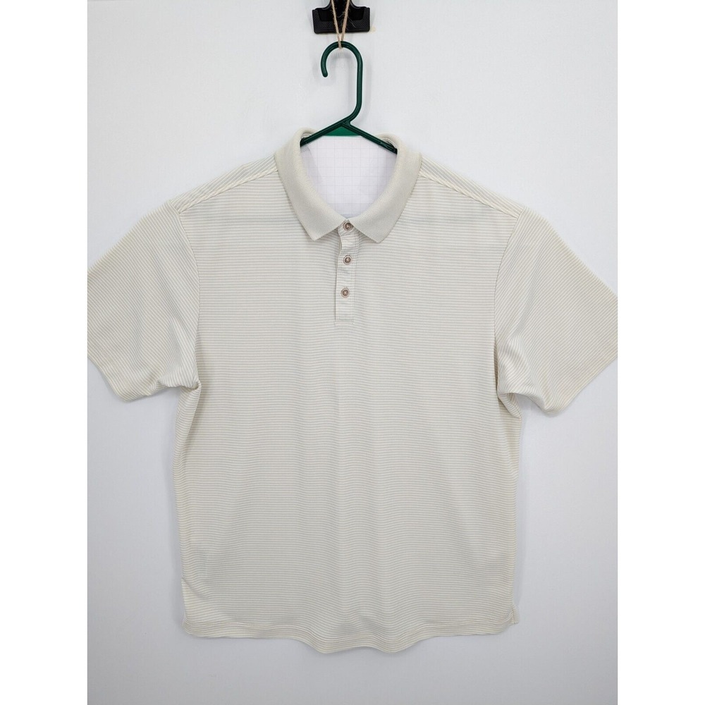 Tommy Bahama Soft Modal Beige Striped Short Sleeve Polo Shirt, Size XL